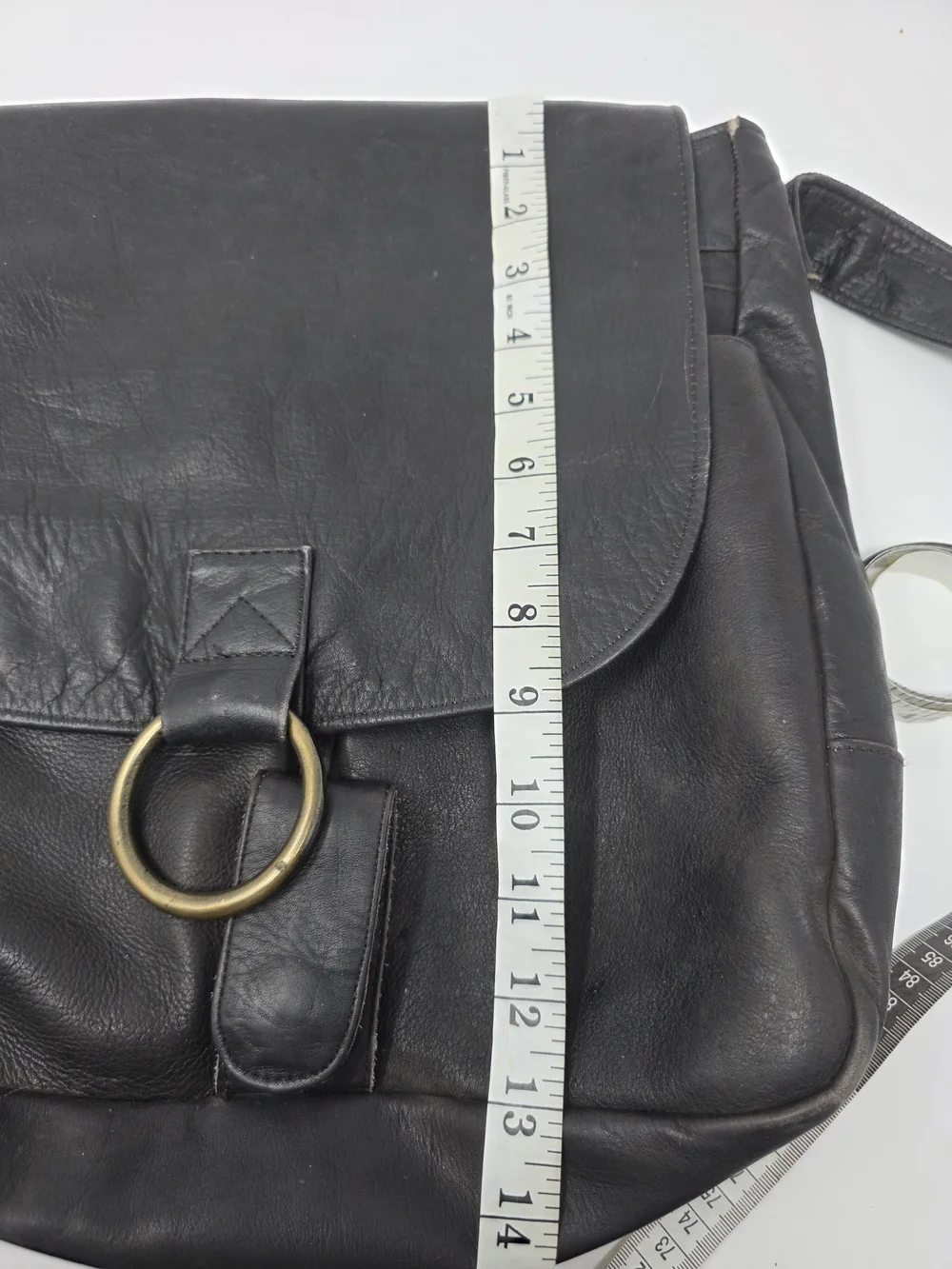Black Genuine Leather Messenger Bag Crossbody Hair-On-Hide Interior Flap